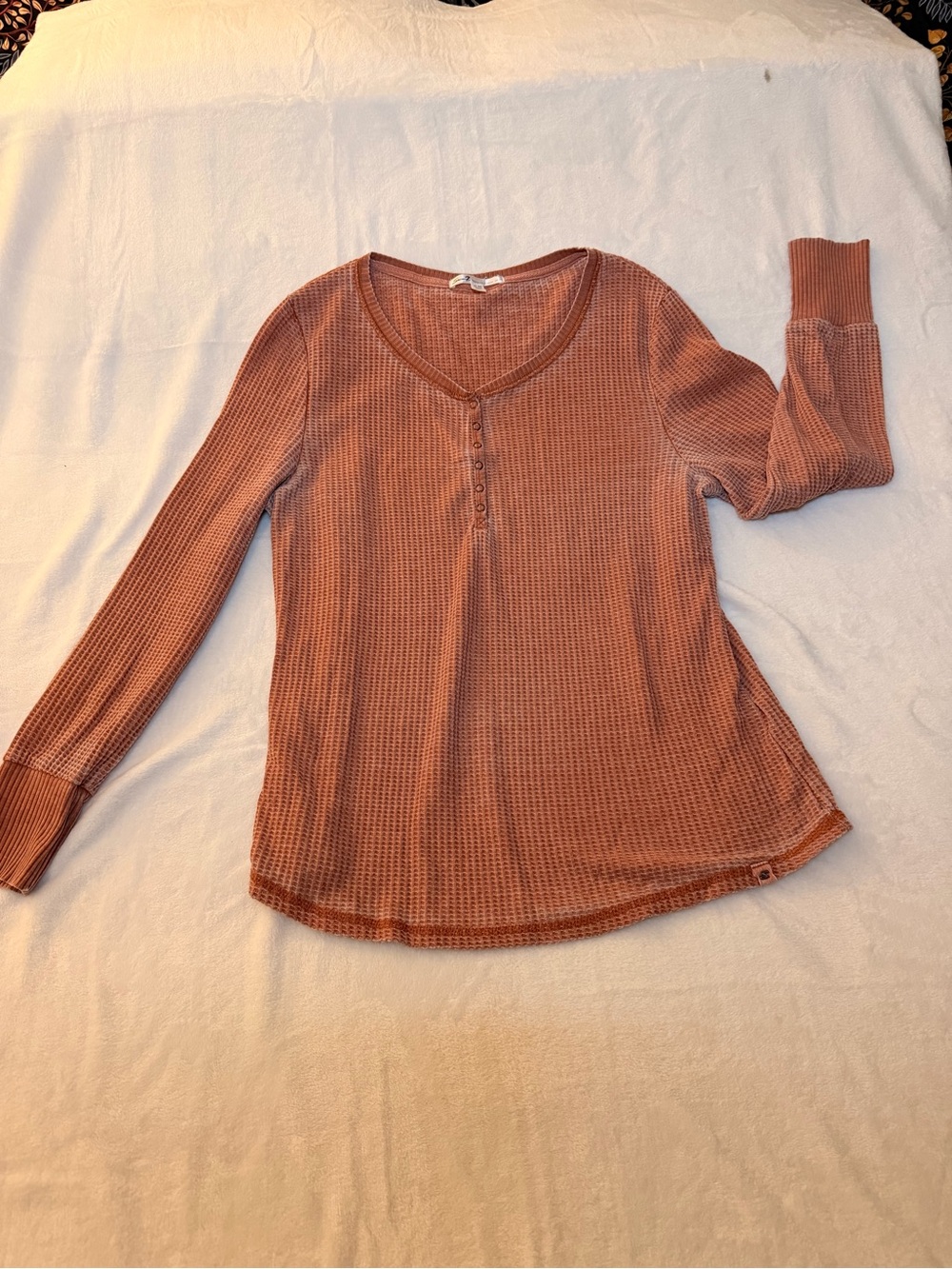 Seven7 Waffle Knit Long Sleeve Henley Top - size: XL